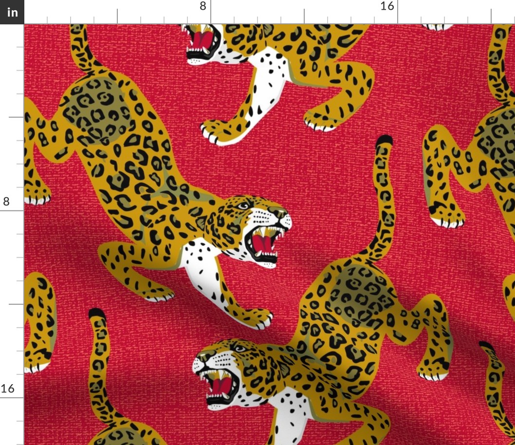 Vintage snarling leopards red weave