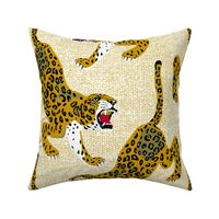 Vintage snarling leopards white weave