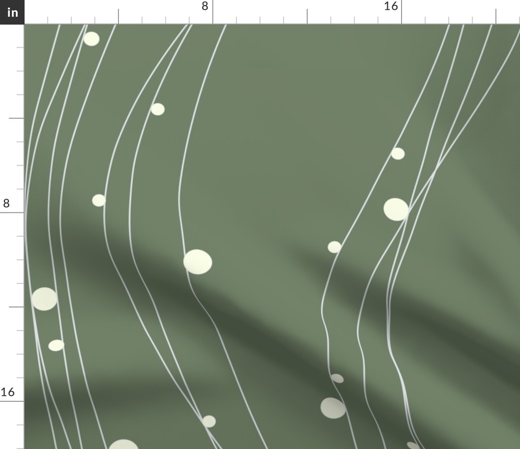 Geometric Wave and Circle Bubbles in Olive and White (Vertical)