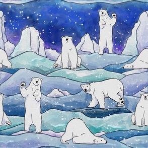 white bears watercolor horisontal