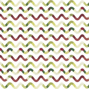 cute light green, green and burgundy little wavy lines on white - small scale