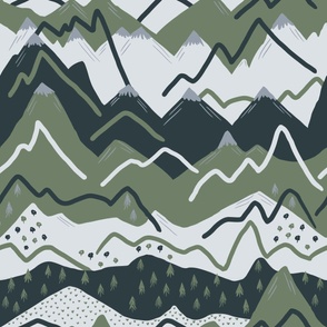 Large - Mega Matter Mountains - Khaki, Charcoal, White