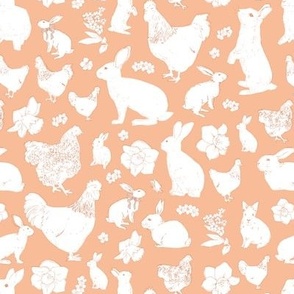 easter bunny and chicken in pantone peach fuzz