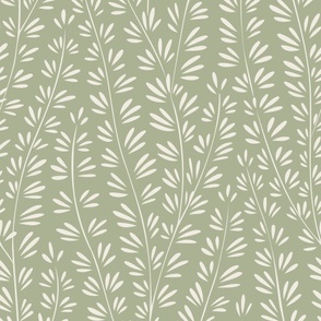 climbing - creamy white_ light sage green - large scale simple vines