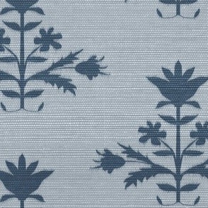 Tulip Print on Faux Grasscloth Indigo Navy on Quiet Blue 