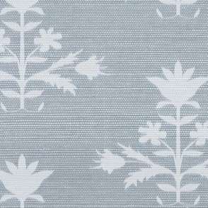 Tulip Print on Faux Grasscloth Soft White on Quiet Blue 