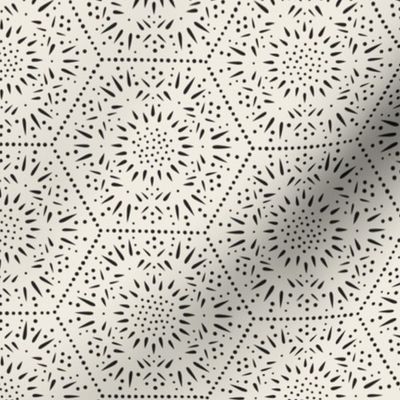 decorative hexagons - creamy white_ raisin black - hand drawn geometric