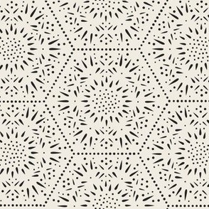 decorative hexagons - creamy white_ raisin black - hand drawn geometric