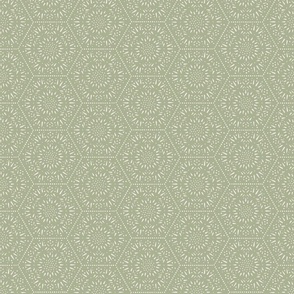 decorative hexagons - creamy white_ light sage green - hand drawn geometric