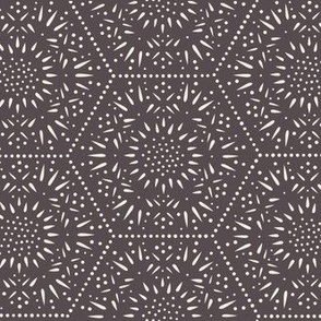decorative hexagons - creamy white_ purple brown - hand drawn geometric