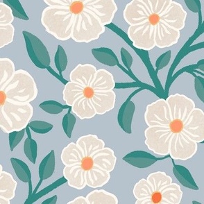 Bloom Wild Design _Phoebe Floral_ White Flowers on Blue_Large Scale 