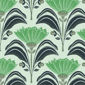 Symmetrical geometric florals with leaves_green and dark green