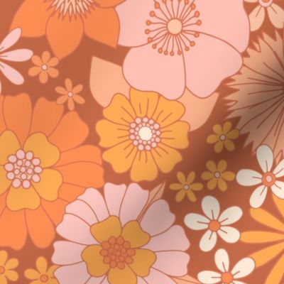 retro vintage floral jumbo wallpaper orange rust
