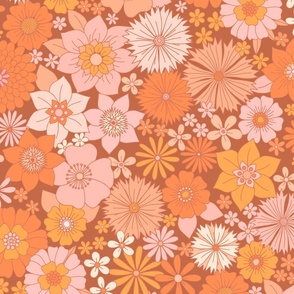 retro vintage floral jumbo wallpaper orange rust