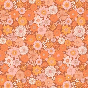 retro vintage floral large wallpaper orange rust