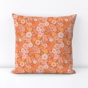 retro vintage floral medium scale orange rust