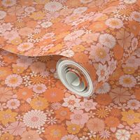 retro vintage floral medium scale orange rust