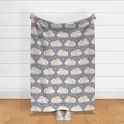 Bunny Sleeping on Cloud with Stars Pink Blue Baby Nursery Large Size 