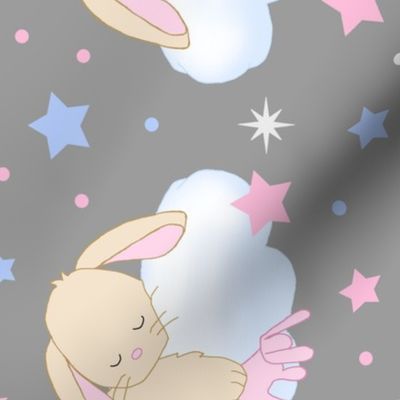 Bunny Cloud Stars Pink Blue Gray Baby Boy Girl Nursery Rotated 
