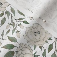  Vintage floral - cream peony garden- textured white background S scale