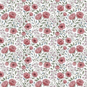 (S) Vintage floral - red peony garden- textured white background S scale