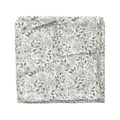 (M) Vintage floral - cream peony garden- textured white background M scale