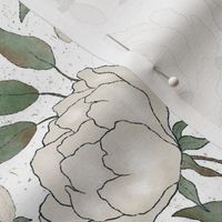 (M) Vintage floral - cream peony garden- textured white background M scale