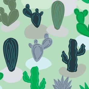 Cactus with Rocks on Sage Green Large Scale