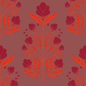 art nouveau floral wallpaper red orange 