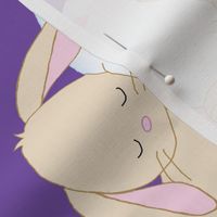 Bunny Sleeping on Cloud with Stars Pink Royal Purple Baby Girl Nursery Rotated 90 