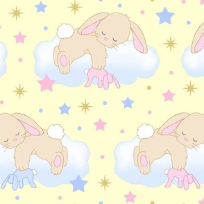 Bunny Sleeping on Cloud with Stars Pink Blue Yellow Baby Girl Boy Nursery Large Size 