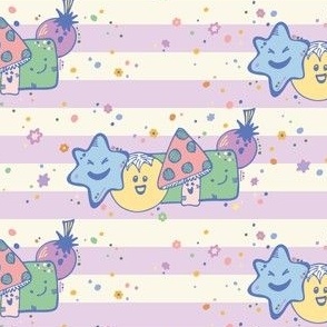 Cheeky Stars, Happy Mushrooms and Smiling Shapes Cute Kid Stripe in Lavender and Cream