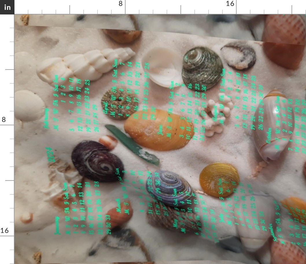 2024 Seashell Calendar With Teal Text Fabric Spoonflower   2024 Seashell Calendar With Teal Text 