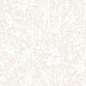 Field of Wild Flowers in white on sand-beige 