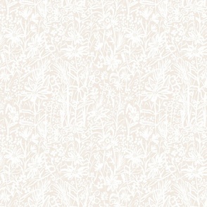 (MEDIUM) Field of Wild Flowers in white on sand-beige 