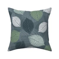 Hydrangea Leaves in Slate Gray, Green and Light Gray
