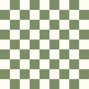 modern geometric checker checkerboard retro green white Natural Sage