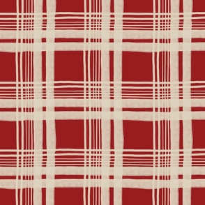 Large scale - Cottagecore rustic charm irregular patchwork grid plaid in red and cream
