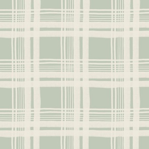 Large Scale - Cottagecore rustic charm irregular patchwork grid plaid in light green and cream