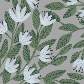 Dainty Flowers - Pale Grey on Grey Background - Medium