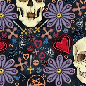 Skulls and Tiny Fish - Whimsigothic Wallpaper