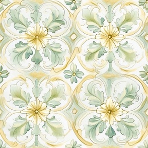 watercolour art deco green