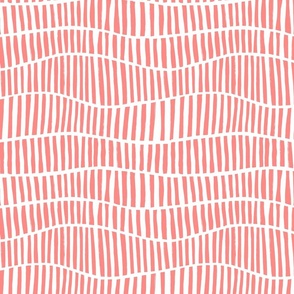 Imperfect Wavy Stripes - coral pink, white