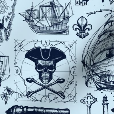 Pirates of the High Seas with Ships Maps Charts Monsters and Muskets