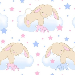 Bunny Cloud Stars Pink Blue Baby Girl Boy Nursery 17 inches 