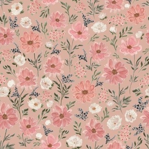 Medium - Sweet Floral Field - Cosmos, Dainty Florals, Roses, Blooms - Blush, Ivory, Blue, Navy, Green 