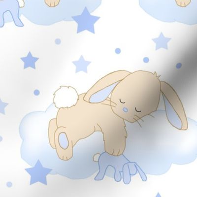 Bunny Rabbit Cloud Stars Blue Baby Boy Nursery Large Size