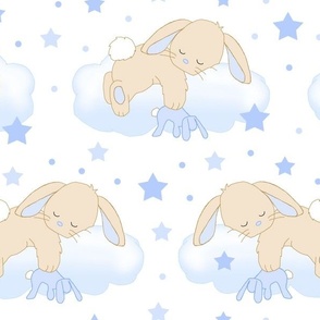 Bunny Rabbit Cloud Stars Blue Baby Boy Nursery Large Size