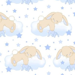 Bunny Rabbit Cloud Stars Blue Baby Boy Nursery Small Size 