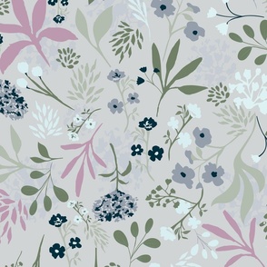 wildflower blossoms and leaves neutrals and navy blue-01